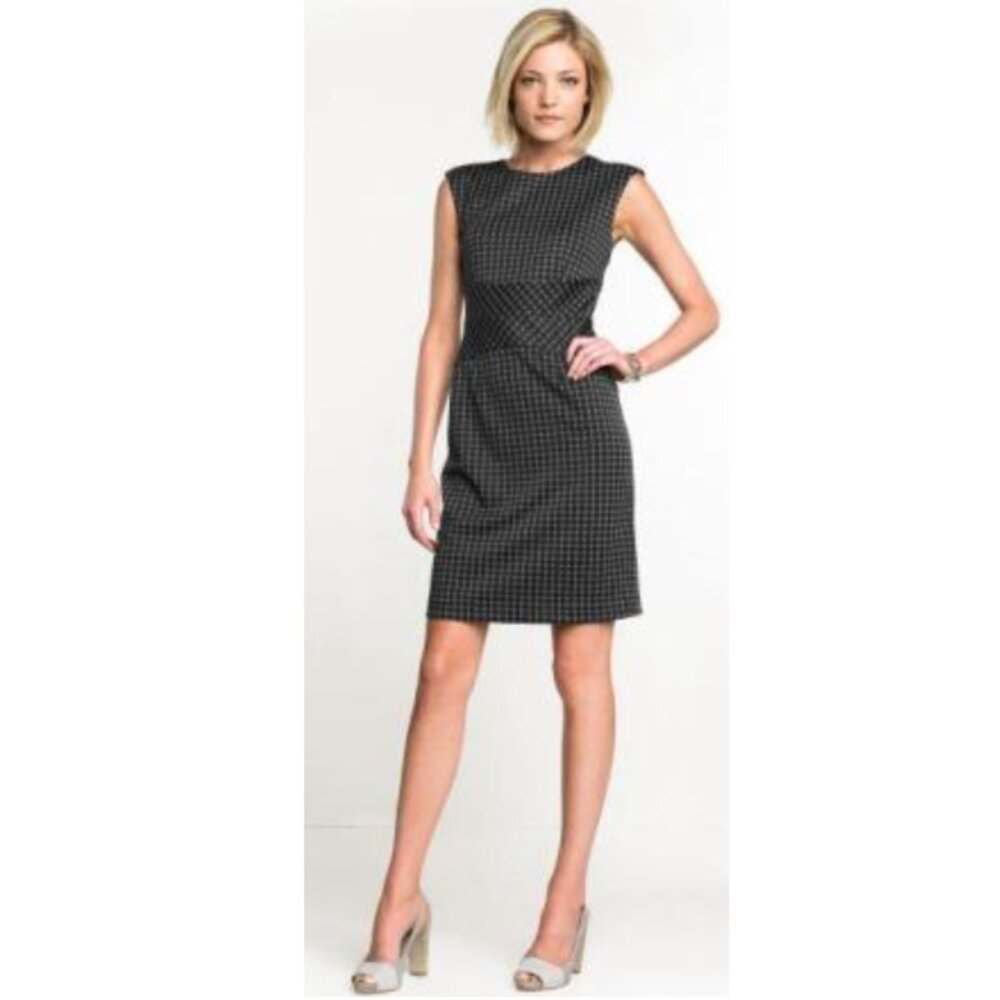 Sleeveless Black Micro-Check Shift Dress